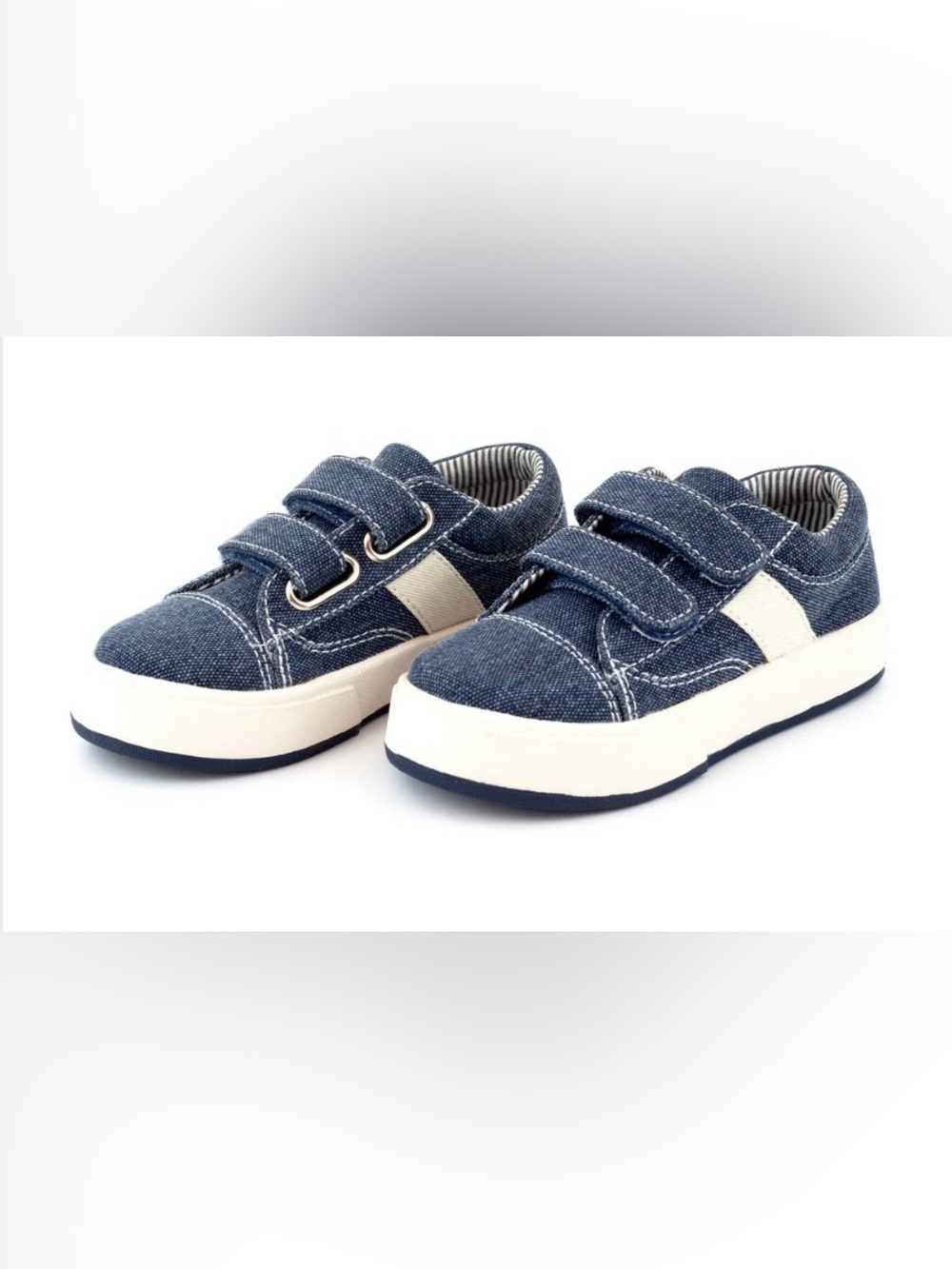 9💙 Morgan & Milo Toddler Boy Miles Double V Shoe Navy Blue Denim Velcro Sneakers